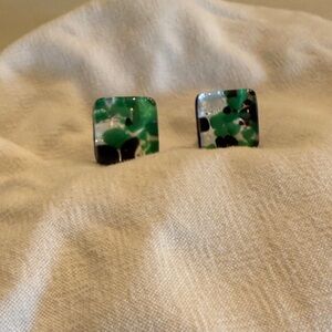 Green and Black Square Earrings
